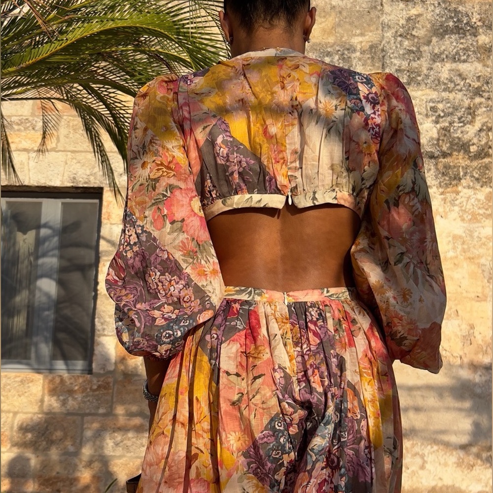 Zimmermann Floral Print Long Sleeve Cutout Cotton Dress - Picture 10 of 16